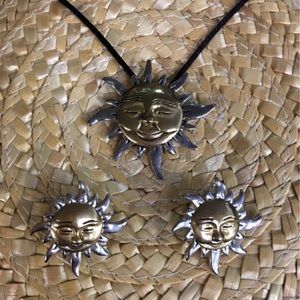 Sun Necklace Earrings Pin Set